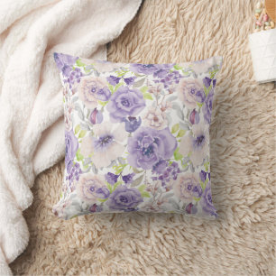 Lila Flieder Aquarell Blumen Kissen