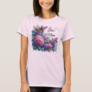 Lila Flieder Best Mom Blumen T-Shirt