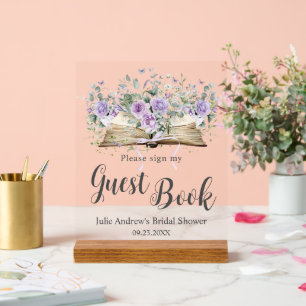 Lila Flieder Blumen Buch Kapitel Brautgastbuch Acrylschild