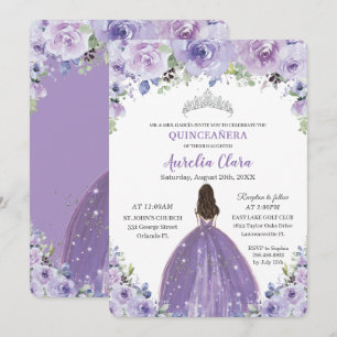 Lila Flieder Blumen Quinceanera Prinzessin Geburts Einladung