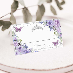Lila Flieder Blumen Silber Quinceañera 16. Geburts Platzkarte