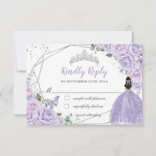 Lila Flieder Blumenprinzessin Quinceanera 16 Antwo RSVP Karte