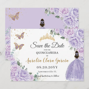 Lila Flieder Floral Quinceañera 15 Prinzessin Save The Date