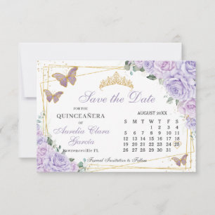 Lila Flieder Floral Quinceanera 16. Kalender Save The Date