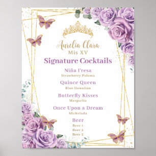 Lila Flieder Floral Quinceanera Bar Cocktail Menü Poster