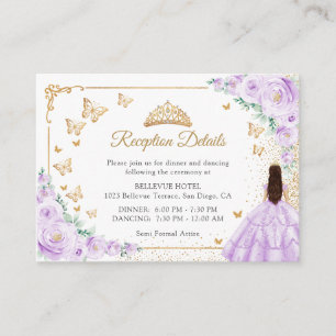 Lila Flieder Gold Quinceanera-Empfangsdetails Begleitkarte
