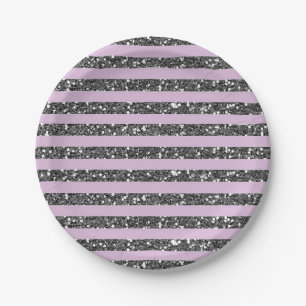 Lila Flieder Lila Silber Glitter Streifen Party Pappteller