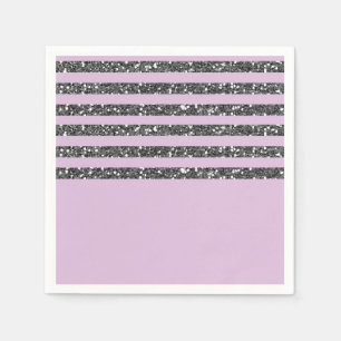 Lila Flieder Lila Silber Glitter Streifen Party Serviette