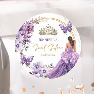 Lila Flieder Mädchen Prinzessin Tiara Blumen Sweet Runder Aufkleber