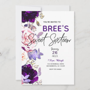 Lila Flieder Rosa Rose Blumen Weiß Süße 16 Party Einladung
