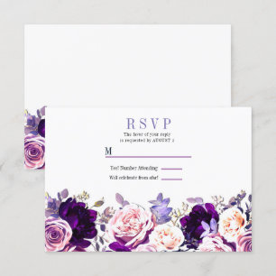Lila Flieder & Rosa Rose Blumig Weiß Hochzeit RSVP Einladung