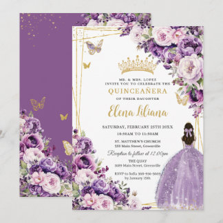 Lila Flieder-Rosafarbenes Blumenkleid Quinceanera Einladung