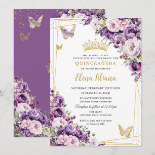 Lila Flieder-Rosafarbenes Blumenkleid Quinceanera  Einladung