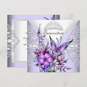 Lila Flieder Schmetterling Tiara Quinceanera Flora Einladung