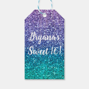 Lila Flieder & Türkis Grün Glitzernde Party Geschenkanhänger
