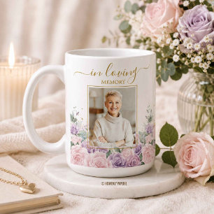 Lila Flieder- und rosa Blumen-Foto-Trauer-Gedenkbe Kaffeetasse