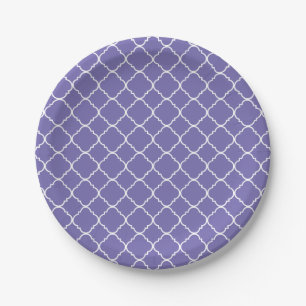 Lila Flieder und weißes Quatrefoil Pappteller