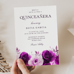 Lila Flieder Veilchen Rosen Florale Quinceanera Einladung