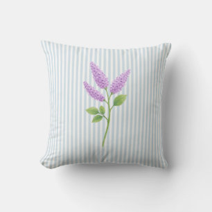 Lila Fliederblumenmalerei Blaue Streifen Kissen