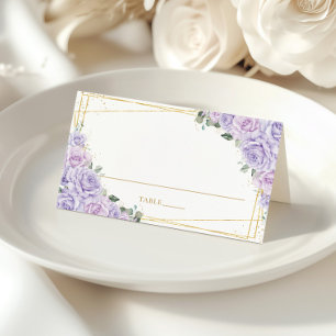 Lila Fliederrosen Florale Quinceañera-Geburtstagsf Platzkarte