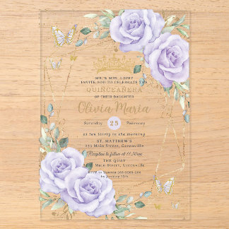 Lila Fliederrosen Quinceanera Mis 15 Anos Acryleinladungen