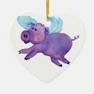 Lila Fliegen-Schwein Keramikornament