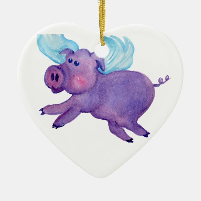 Lila Fliegen-Schwein Keramikornament (Vorne)