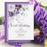 Lila Flora 40. Geburtstag Wasserfarbe Moderne Einladung<br><div class="desc">Schöne lila Aquarellfarben-Blume mit hellgrünem Aquarell, die über extravagante Schrift und modernen Schriftart fließen, um lila Farbgebung 40. Geburtstag Party Einladung zu koordinieren. So elegant und raffiniert. Die Rückseite dieser Einladung ist in einem Lavendelfarbe, um in die Kaskade von Blume, die nach unten fließen in der Vorderseite. Diese schöne und...</div>