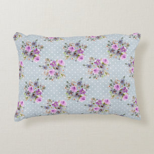 Lila Floral Aquarell Blau Weiße Punkte  Dekokissen