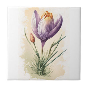 Lila Floral Aquarell Krokus Küche Badezimmer Fliese