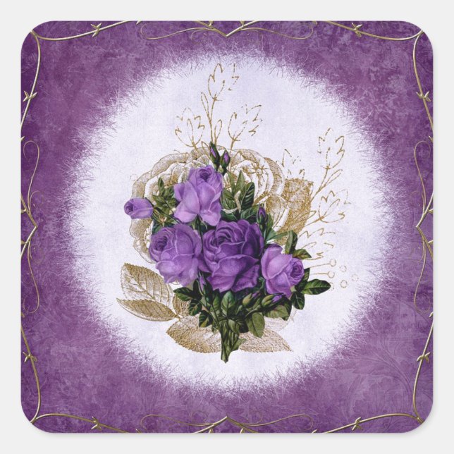 Lila Floral Bouquet Vintag Quadratischer Aufkleber (Vorderseite)