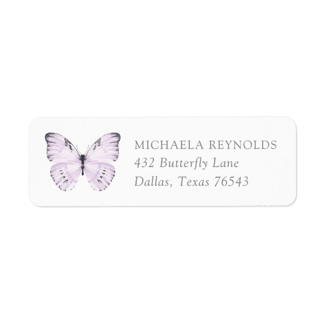 Lila Floral Butterfly Baby Dusche Rücksendeadresse (Vorne)
