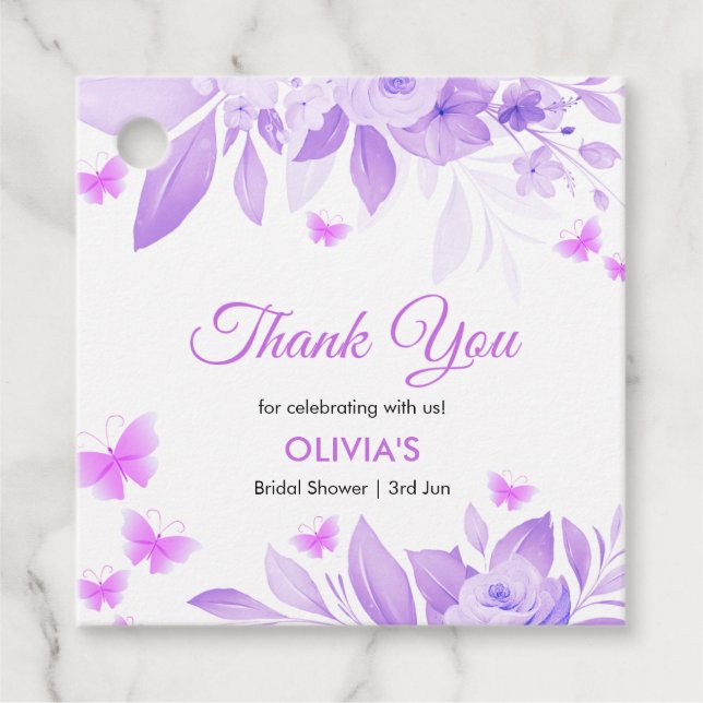 Lila Floral Butterfly Brautparty Vielen Dank Geschenkanhänger (Vorderseite)