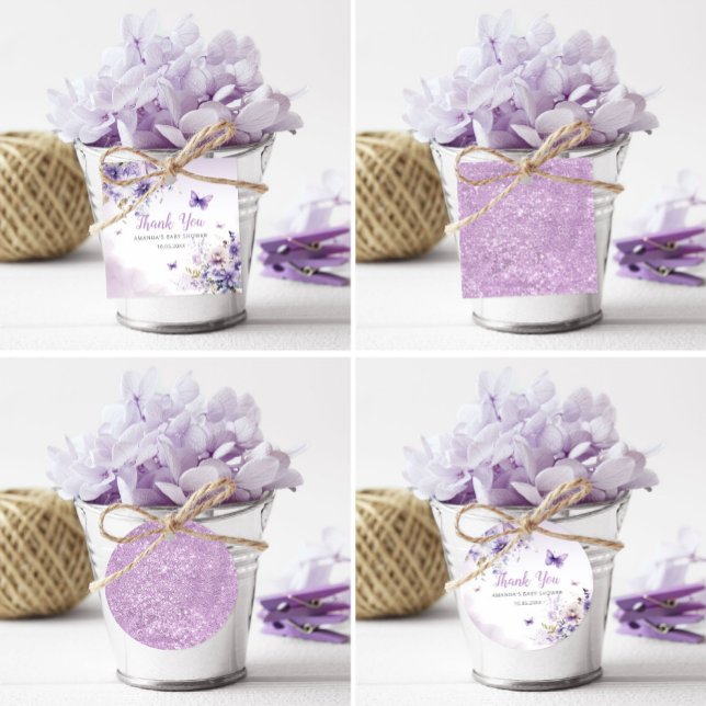 Lila Floral Butterfly Girl Babydusche Danke Geschenkanhänger (Von Creator hochgeladen)
