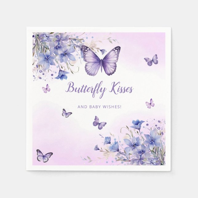 Lila Floral Butterfly Girl Babydusche Napkins Serviette (Vorderseite)