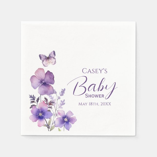Lila Floral Butterfly Girl Babydusche Serviette (Vorderseite)