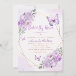 Lila Floral Butterfly Kisses Girl Babydusche Einladung