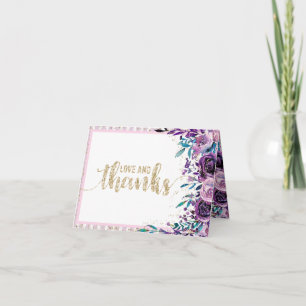 Lila Floral Champagne Gold Hochzeit Vielen Dank Dankeskarte