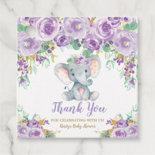 Lila Floral Elefant Baby Shower Mädchen Danke Geschenkanhänger
