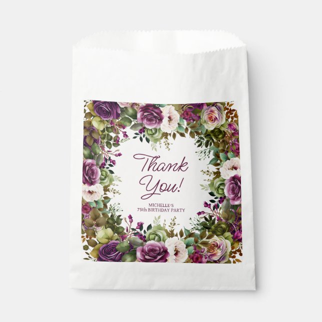 Lila Floral Geburtstag Vielen Dank Geschenktütchen (Vorderseite)