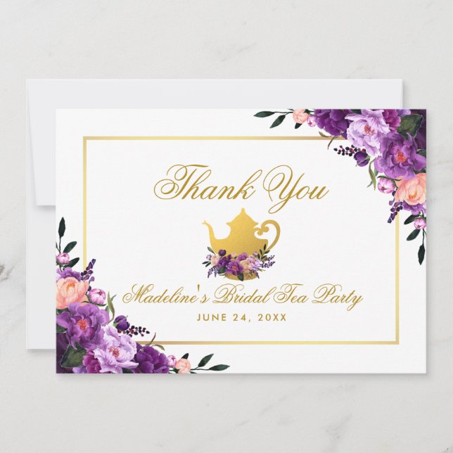 Lila Floral Gold Danke Bridal Tee Party P (Vorderseite)