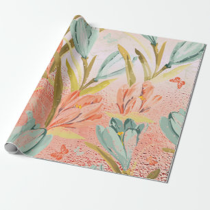 Lila Floral Gold Pink Rose Candy Pastel Shiny Wrap Geschenkpapier
