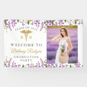 Lila Floral Gold RN Abschluss Foto Banner