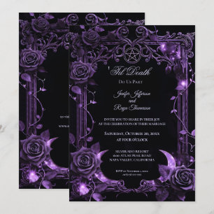 Lila Floral Gothic Hochzeits-Einladung Einladung