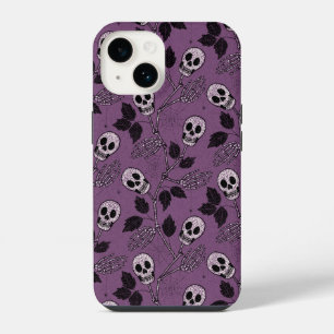 Lila Floral Gothik-Schädel iPhone 14 Hülle