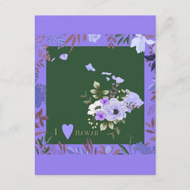 Lila Floral I Liebe Hawaii Staat Karte (Vorderseite)