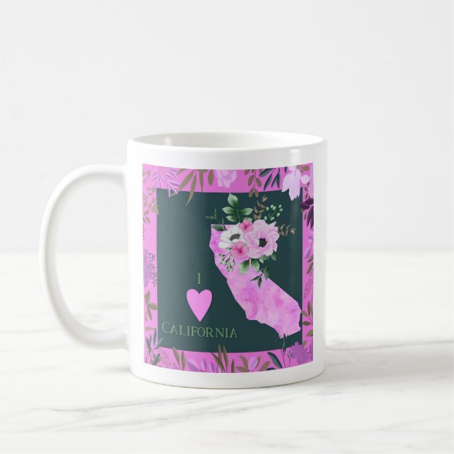 Lila Floral I Liebe Kalifornien Staat Karte Kaffeetasse (Links)