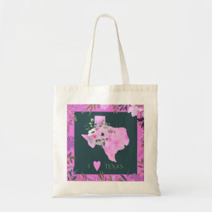 Lila Floral I Liebe Texas Staat Karte Tragetasche