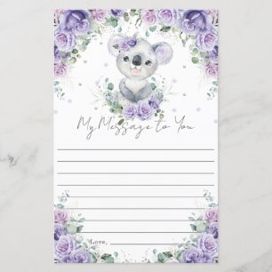 Lila Floral Koala 1. Geburtstag Kapsel Botschaft