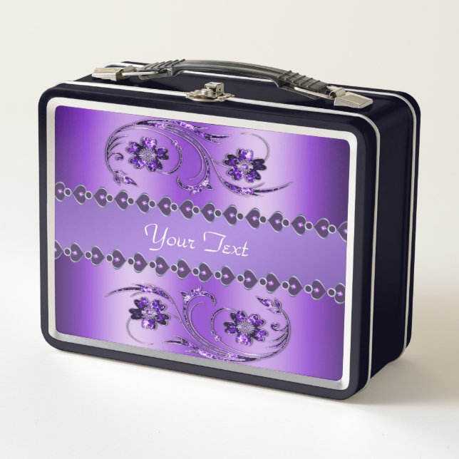 Lila Floral Metal Lunch Box (Vorderseite)